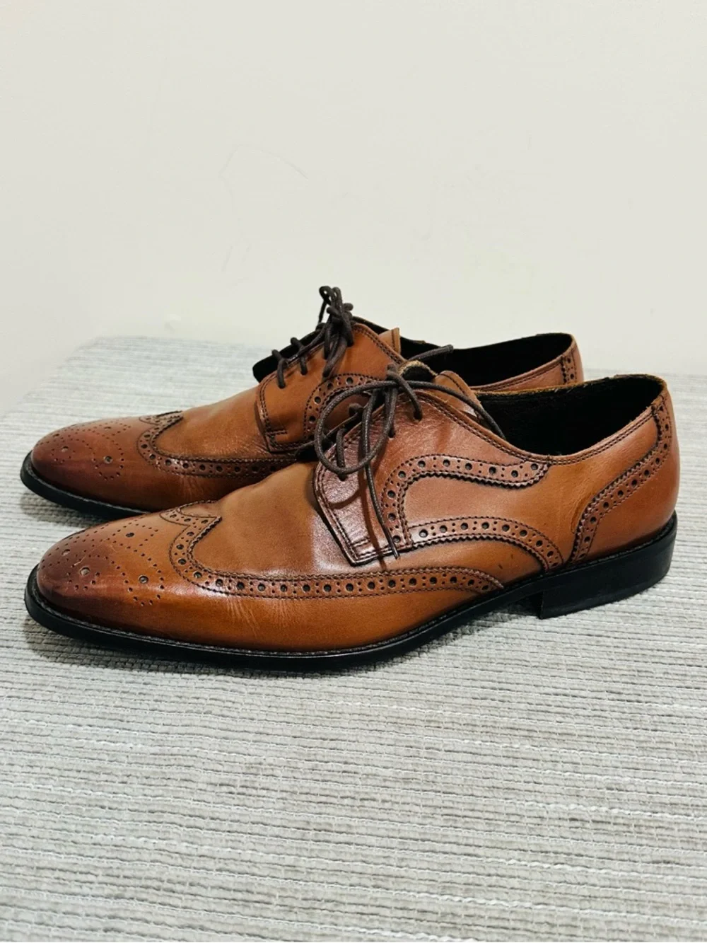 Vintage Florsheim Mens Sabato Oxford Size 10 British Tan Wingtip‎ Brogue Shoe